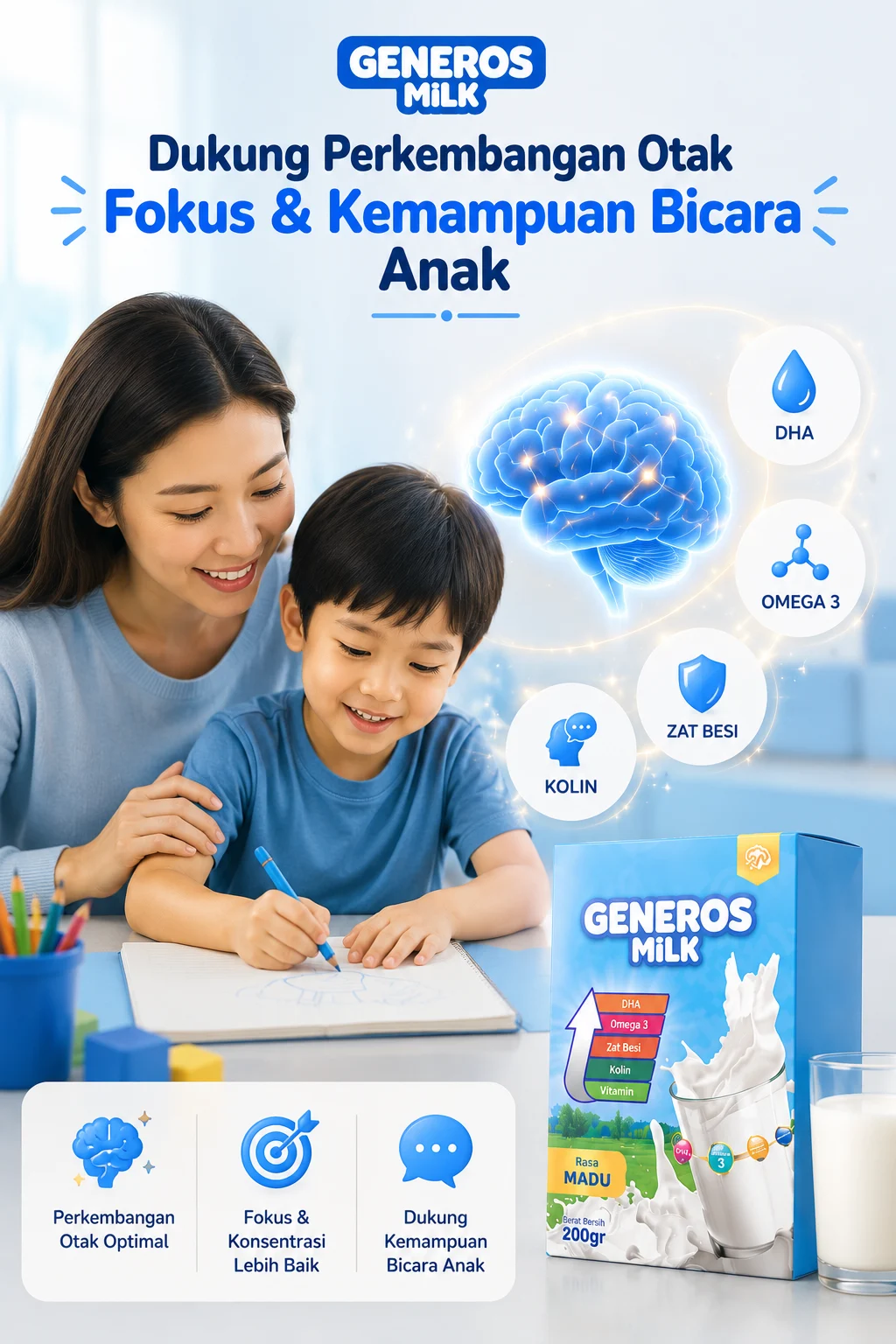 Generos Milk dukung perkembangan otak, fokus dan kemampuan bicara anak